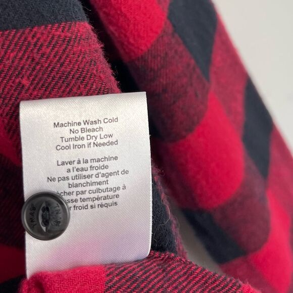Aritzia TNA Brewster Boyfriend Hooded Buffalo Plaid Flannel Shirt Shaket M Red - Picture 14 of 16